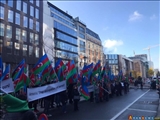  تجمع شهروندان جمهوری آذربایجان در مقابل ساختمان پارلمان اروپا در بروکسل